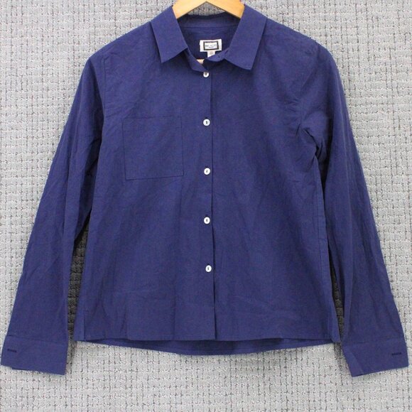 Mo:vint Shirt Womens XS Navy Blue Solid Button Down Long Sleeve Collared NWT - Picture 1 of 9